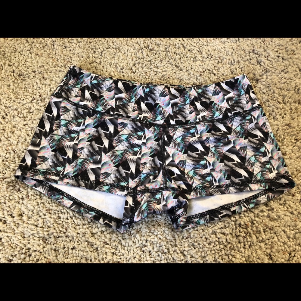 Fleo Women's Black Geometric Floral Active Shorts with Teal and Pink Accents